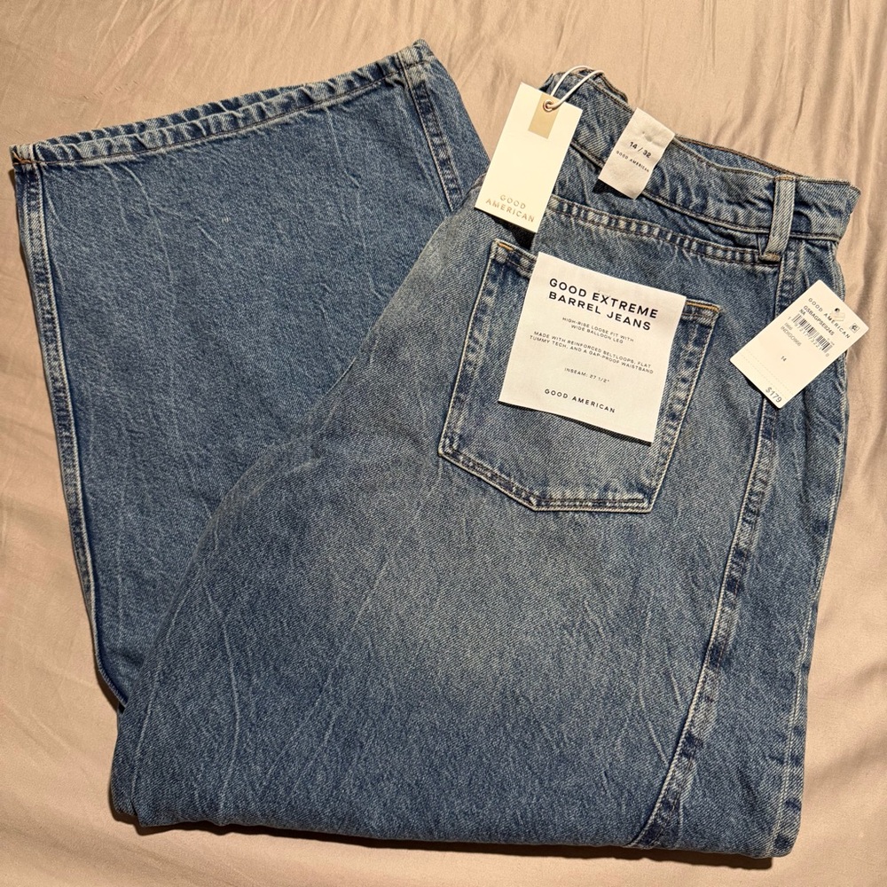 Good American Good Extreme Barrel Relaxed Fit Women's Jeans in Indigo 14/32